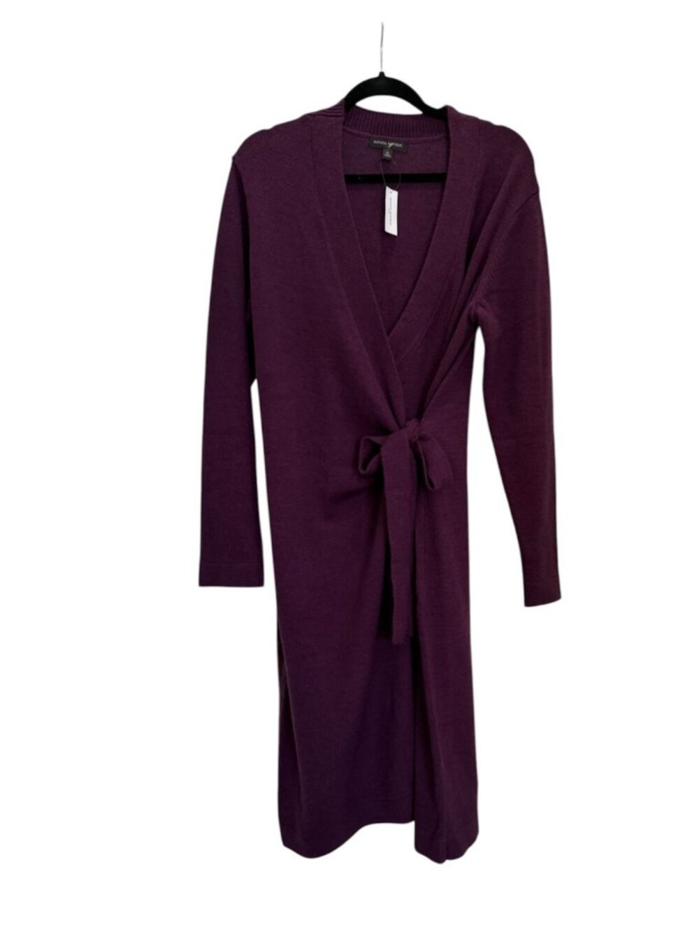 Banana Republic faux wrap sweater dress purple Plum knee length size XL Knit New